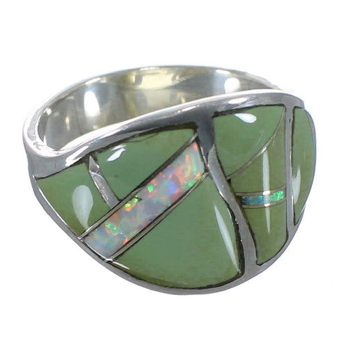 Turquoise And Opal Inlay Silver Ring Size 8 EX44734